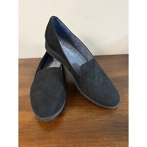 DR SCHOLLS Womens Black Stacked Heel Dawned Almond Wedge Slip On Loafers 7.5 M